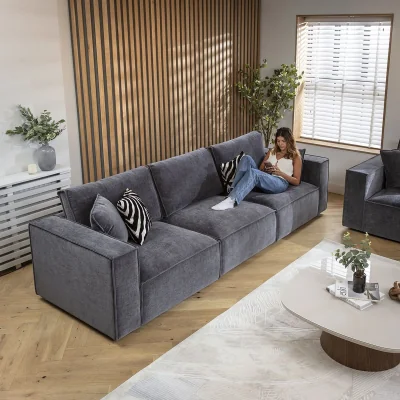 Quatropi Rupert Modern 3 Seater Sofa Grey 309x98cm