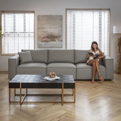 Quatropi Modern Modular 3 Seater Sofa in Premium Grey Leather 309cm