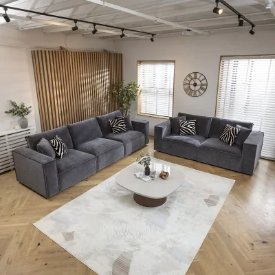 Quatropi 2 Seater and 3 Seater Sofa Set Grey Fabric