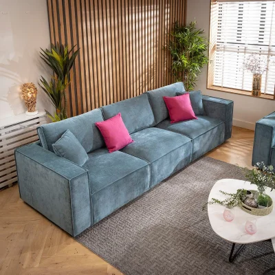 Quatropi Modern Small 3 Seater Sofa Modular Settee Aqua Blue Fabric 309x98cm 1