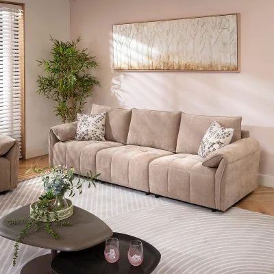 Quatropi Modern Small 3 Seater Sofa Modular Settee Neutral Beige Fabric 251x88cm 1