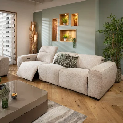 Quatropi Modern 3 Seater Electric Recliner Sofa Settee Couch Beige 282cm 1