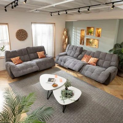 Quatropi Modern 3 Seater and 2 Seater Electric Recliner Sofa Set Charcoal Chenille 1R1+2S