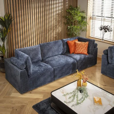 Quatropi ExDisplay Martha 3 Seater Modular Sofa Blue Chenille 266x92cm 1