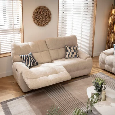 Quatropi Modern 2 Seater Electric Recliner Sofa Couch Beige Chenille Fabric 290cm 2S