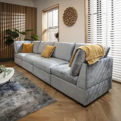 Quatropi Sully 4 Seater Modular Sofa Blue Chenille 320x80cm 16