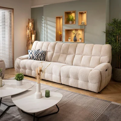 Quatropi Modern 3 Seater Electric Recliner Sofa Couch Beige Chenille Fabric 290cm 1