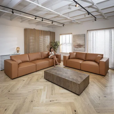 Quatropi Modern Tan Leather 2 Seater and 3 Seater Sofa Settee Couch Set