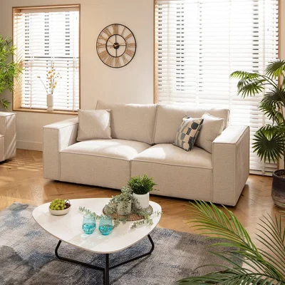 Quatropi Modern Small 2 Seater Sofa Modular Settee Natural Cream Fabric 220x98cm 2S