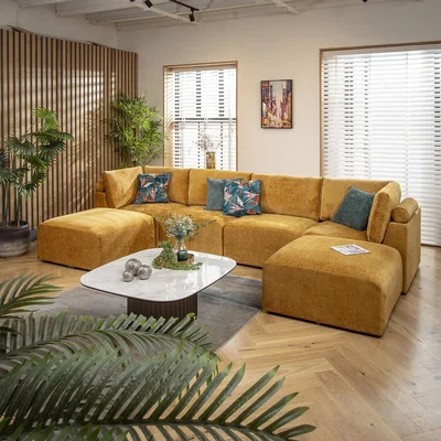 Quatropi Martha 4 Seater U-Shape Sofa Mustard Chenille 348x176cm 7