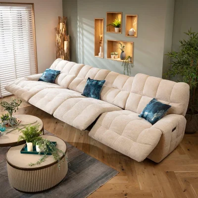 Quatropi Modern 4 Seater Electric Recliner Sofa Couch Beige Chenille 370cm 16R2