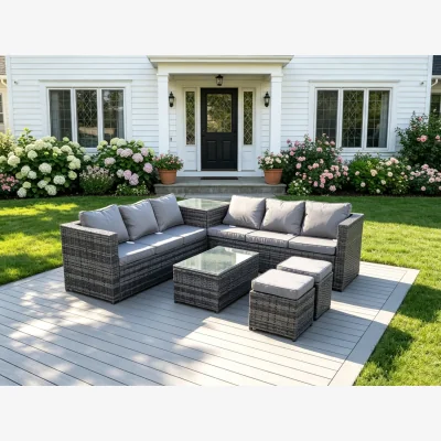 The Range 8 Seater Grey Rattan Sofa Set With 2 Coffee Tables Set - Dark Grey Mixed