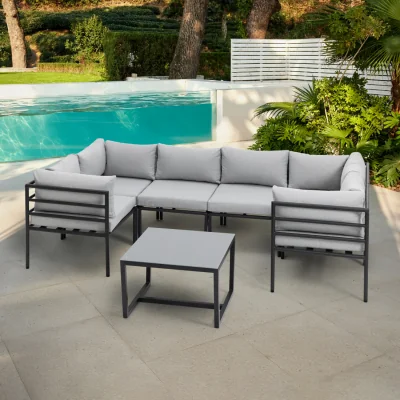 The Range Catalon Aluminium Modular Sofa Set with Optional Fire Pit Table - Grey / Sofa, Coffee Table / 136cm