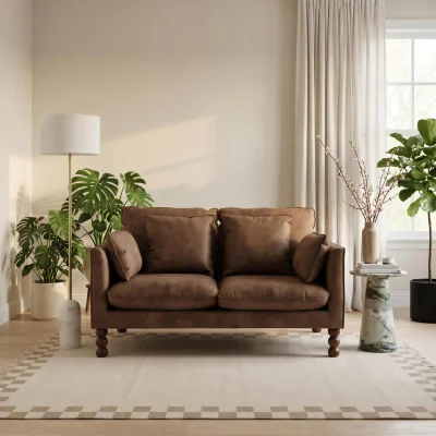 The Range Monroe Faux Leather 2 Seater Sofa - Brown