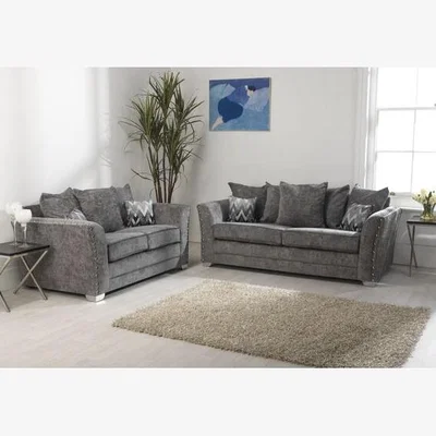 The Range Elland Chenille Platinum Sofa Scatterback 3 Plus 2 - Platinum