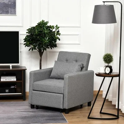 The Range Modern Single Sofa Bed with Adjustable Backrest and Wheels Grey - Grey