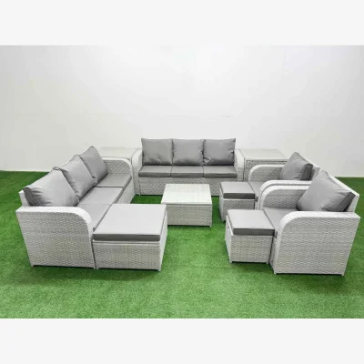 The Range Fimous PE Rattan High-Back Patio Sofa Set with Reclining Chairs & 3-Seater Sofas, Light Grey - Light Grey