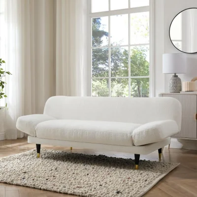 The Range Silas Sofa Bed With Adjustable Armrests - White Boucle