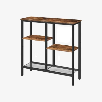 The Range 4 Tier Slim Hallway Entryway Console Sofa Table With Storage Shelves - Rustic Brown