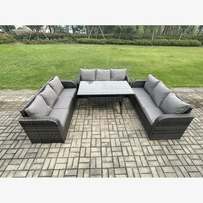 The Range Fimous 9-Seater Rattan Patio Lounge Sofa Set - Dark Grey