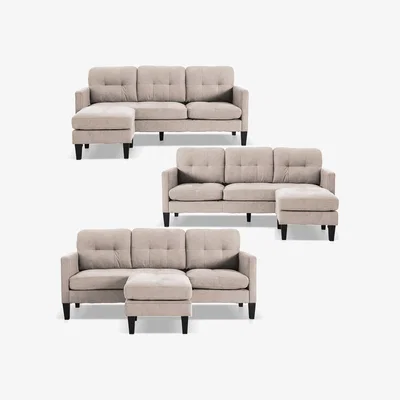 The Range Celeste 3 Seater Convertible Sectional Sofa With Footstool  - Beige