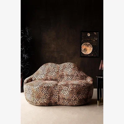 Rockett St George Leopard Print Velvet Lips Sofa