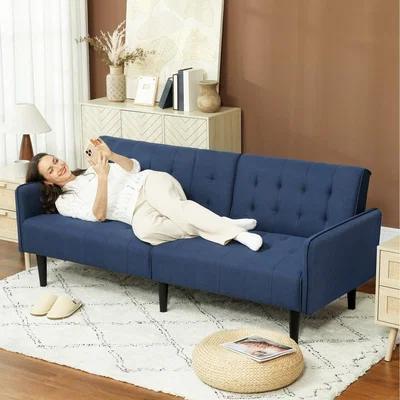 The Range HOMCOM Upholstered Sofa Bed 3 Seater with Storage and Cupholders 839-077V71GY - Dark Blue