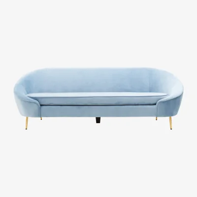 The Range Yasmeen 3 Seat Aqua Blue Velvet Sofa - Gold