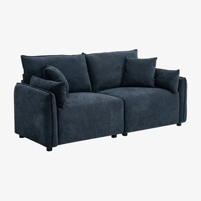 The Range 2-Seater Chenille Upholstered Sofa with Scatter Cushions - Blue