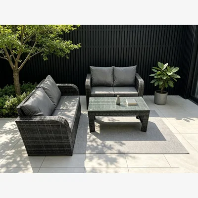 The Range Fimous 4-Seater Rattan Sofa Set with Coffee Table - Dark Grey