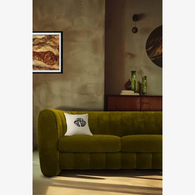 Rockett St George The Bowie Large Sofa In Luxe Kneedlecord Velvet Vintage Green