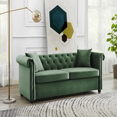 The Range Scotia Chesterfield Seater Sofa Button Back with Matching Cushions - Green Velvet / 3