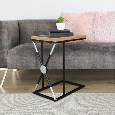 The Range C Shaped Sofa Table Glass Top with MDF Base - Black & Silver
