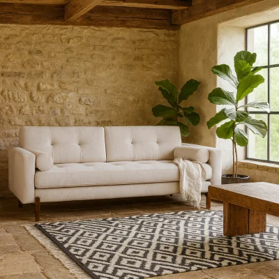 The Range Wyld Haus Curitiba 3-Seater Sofa - Natural Textured Fabric, Walnut Legs - Natural