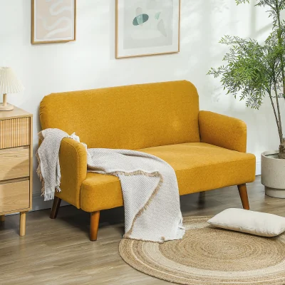 The Range HOMCOM 2 Seater Sofa with 21cm Thick Seat and Wood Legs - Yellow