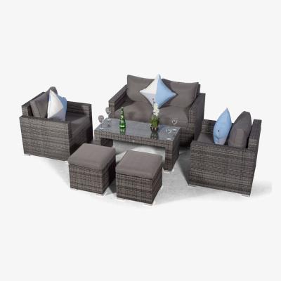 The Range Giardino Sydney 4 Seater Rattan Sofa Set with Coffee Table and 2 Stools - Grey