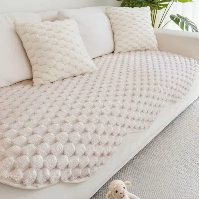 The Range Luxury Thick Faux Plush Non-Slip Sofa Protector Cover - White