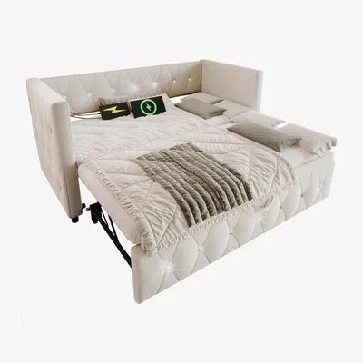 The Range Daybed Single Upholstered Bed Sofa Bed - White
