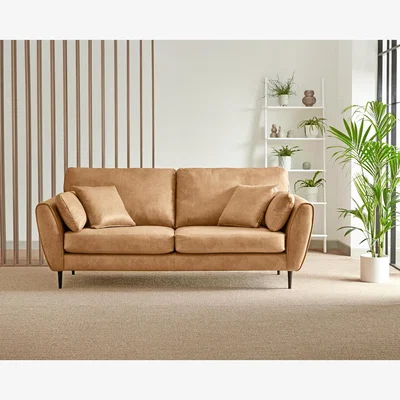 The Range Ida 3 Seater Tan Faux Leather Living Room Sofa Couch - Tan Faux Leather