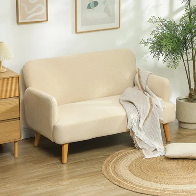 The Range HOMCOM 2 Seater Sofa with 21cm Thick Seat and Wood Legs - Cream