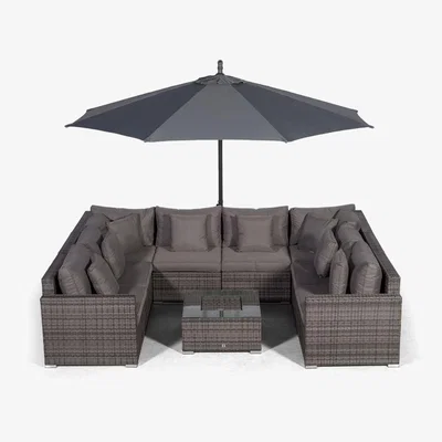 The Range Havana 8 Seat Rattan Sofa Conversation Set with Ice Bucket Coffee Table - Grey