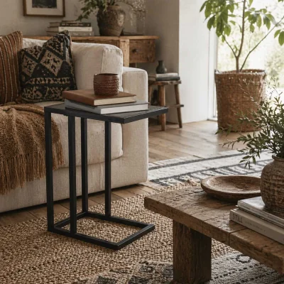 The Range Rase Metal Sofa Table, Black Marble-Effect Top