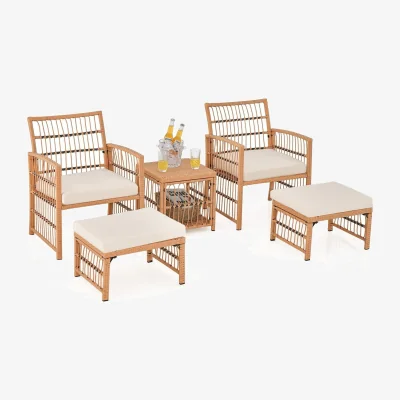 The Range 5 Piece Patio Wicker Sofa Set with Seat Cushions - Natural