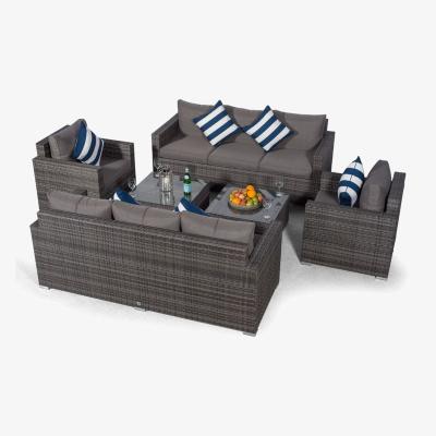 The Range Giardino Sydney 8 Seater Rattan Sofa Set with 2 Square Coffee Tables - Grey