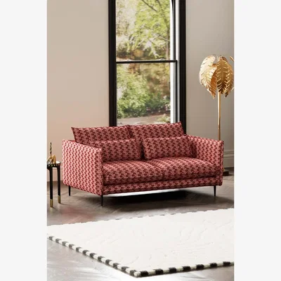 Rockett St George The Lola 3 Seater Sofa in Woven Red & Pink Lips Velvet