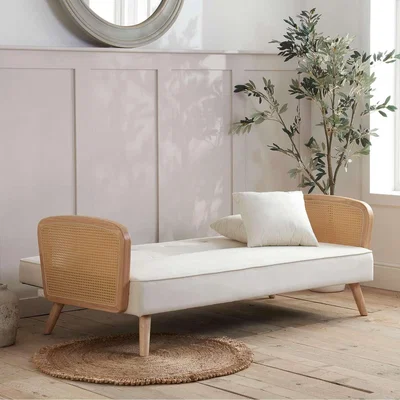 The Range Rattan Sofa Bed White Boucle Fabric Birlea Lima 3 Seater - White