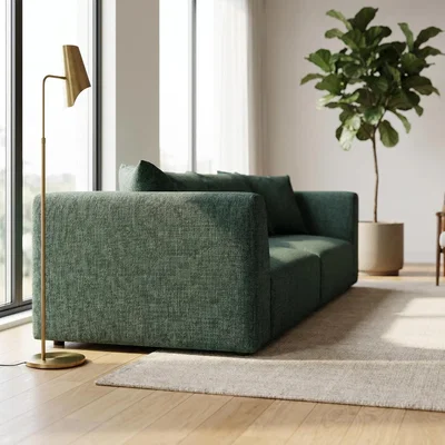 The Range Tokyo 3 Seater Sofa in Olive Green Brushed Tweed Fabric with Deep Seat - Olive Green