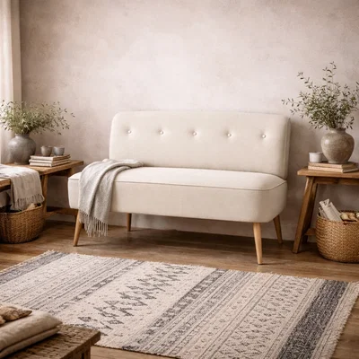 The Range Hettie Sand 2-Seater Sofa with Wooden Legs - Modern Compact Design - Sand