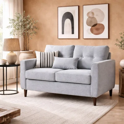 The Range Kero Lora Light Grey 2-Seater Sofa - Linen Fabric, Spring Cushions, Wooden Legs