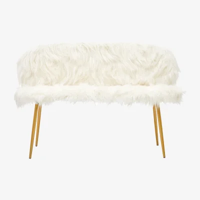 The Range Sienna White Faux Fur 2 Seat Sofa With Gold Finish Legs - White